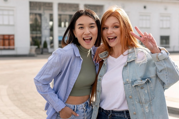 Diverse women posing outdoors