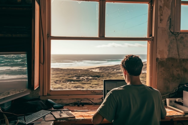 Free Photo diverse young people being digital nomads and working remotely from dreamy locations