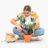 Free photo diy repotting plant lover hobby