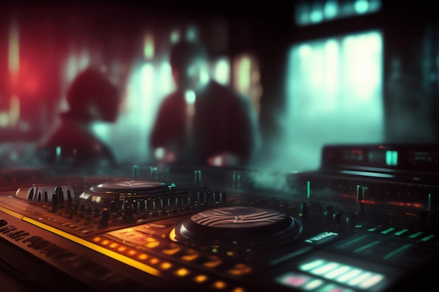 Free photo dj playing music in a club with a dj wearing headphones