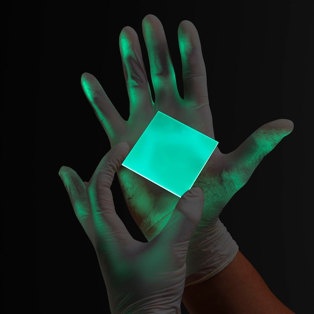 Free photo doctor in medical gloves holding a glass plate