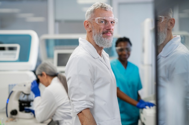 Free photo doctor performing medical research in lab