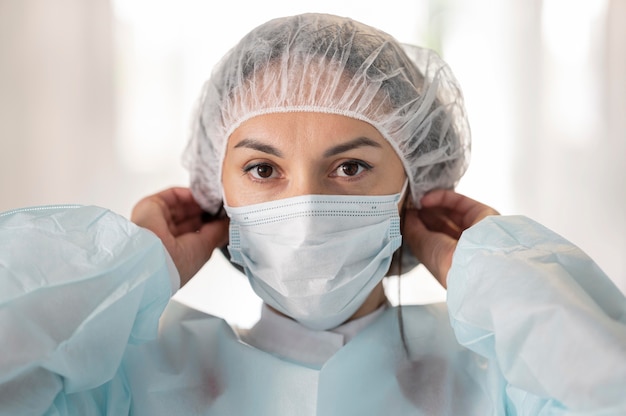 Doctor preparing medical uniform at the hospital