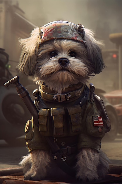 Dog in the army suit Generative AI