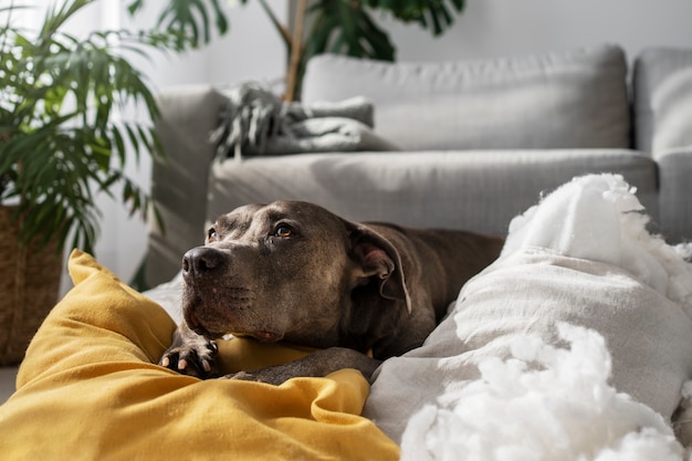 Free Photo dog laying on pillows at home