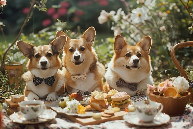 Dogs   enjoying picnic outdoors