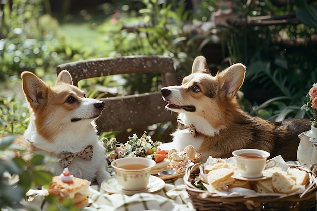 Free photo dogs   enjoying picnic outdoors