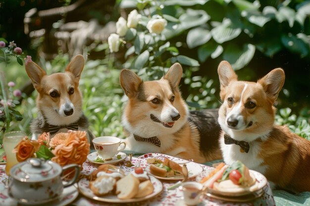 Dogs   enjoying picnic outdoors