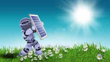 Free photo doll stoping the sun with solar panel