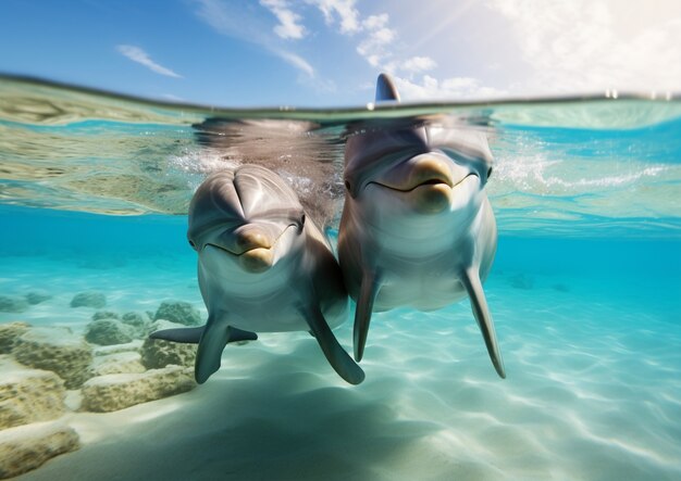 Dolphins swimming together