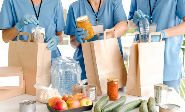 Free photo donation bags being prepared with provisions