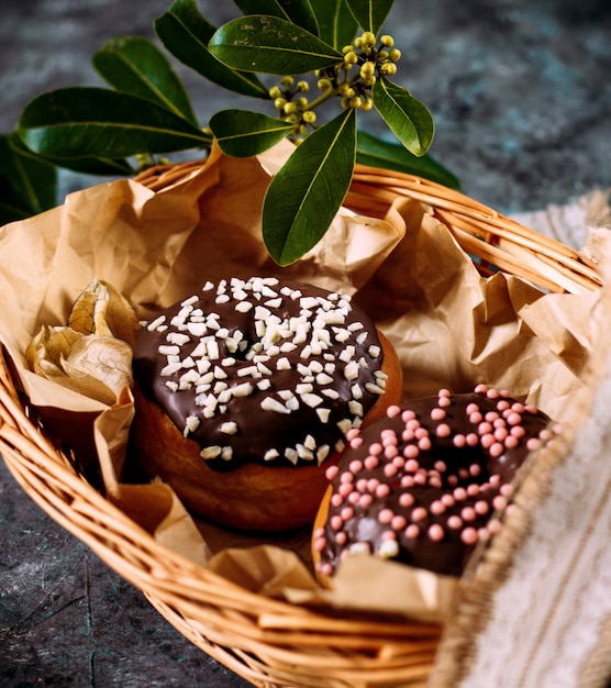 Free Photo donuts with chocolate and candies on top