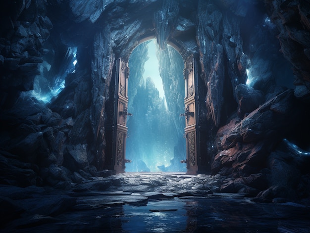 Free Photo door stretching into fantasy world