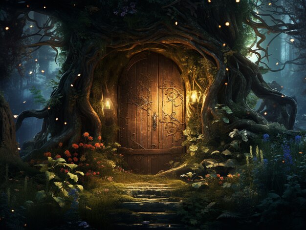 Door stretching into fantasy world