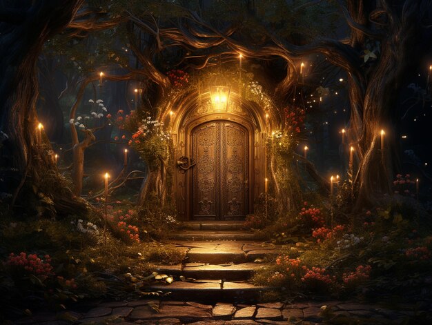 Door stretching into fantasy world