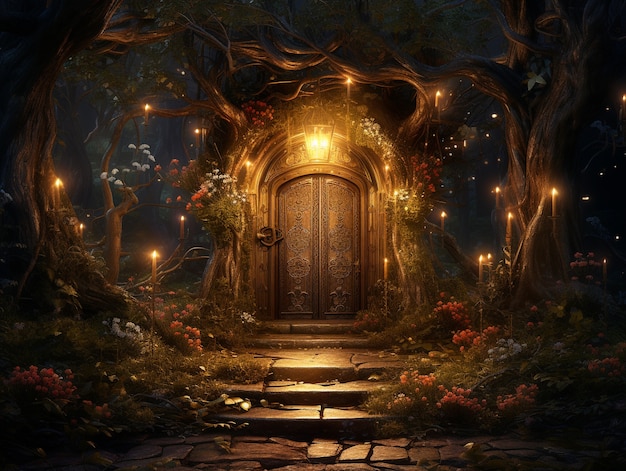 Door stretching into fantasy world