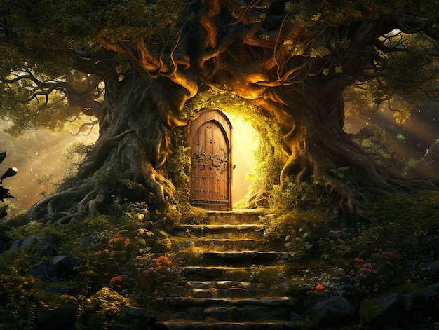 Free Photo door stretching into fantasy world