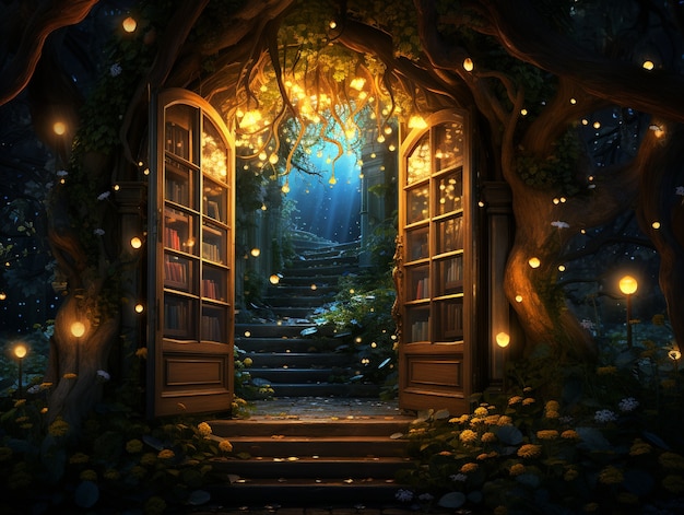 Door stretching into fantasy world