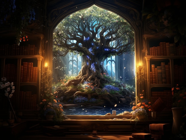 Free photo door stretching into fantasy world