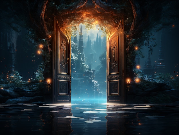 Free Photo door stretching into fantasy world