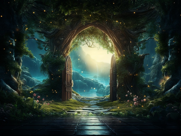 Free Photo door stretching into fantasy world