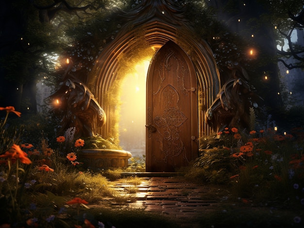 Door stretching into fantasy world