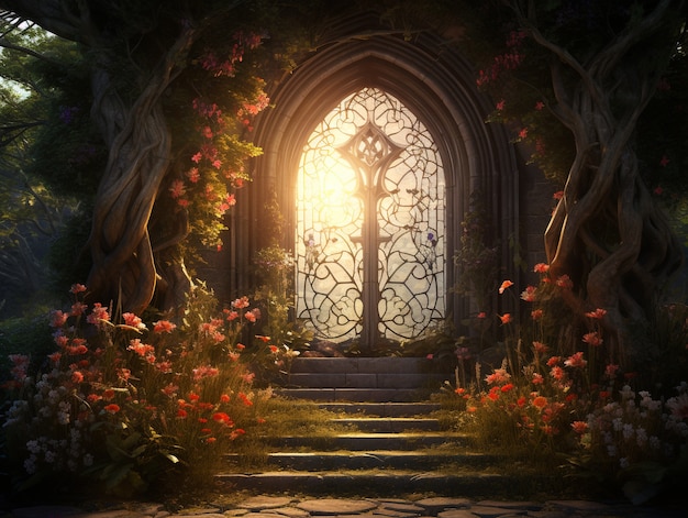 Free Photo door stretching into fantasy world