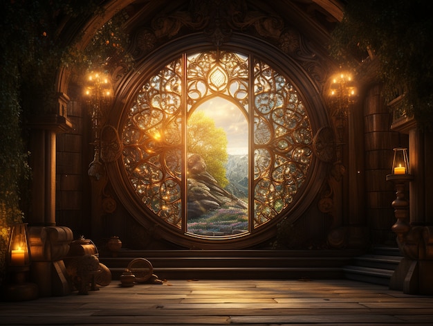 Free photo door stretching into fantasy world