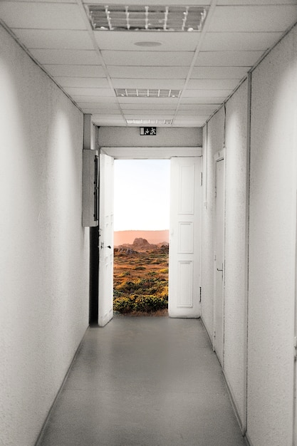 Doors opening to a beautiful natural view