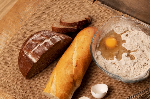 Dough making and rye bread with baguette.