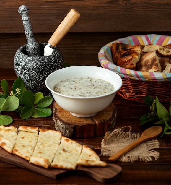 Dovga with pide on the table