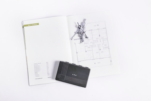 Free Photo drafting tools on blueprints