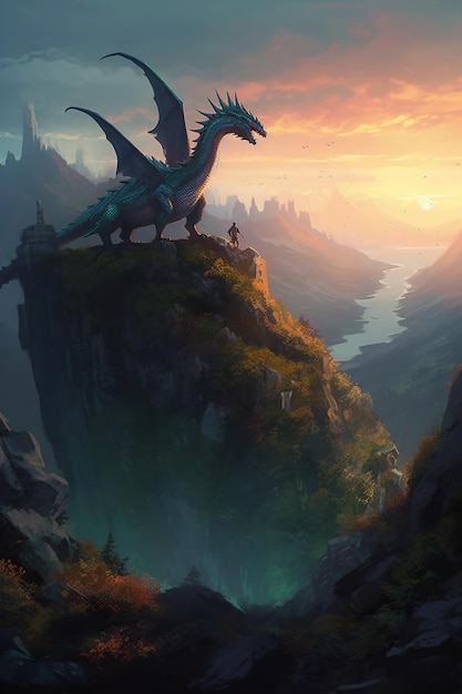 Free Photo dragon in the middle of a mountain generative ai