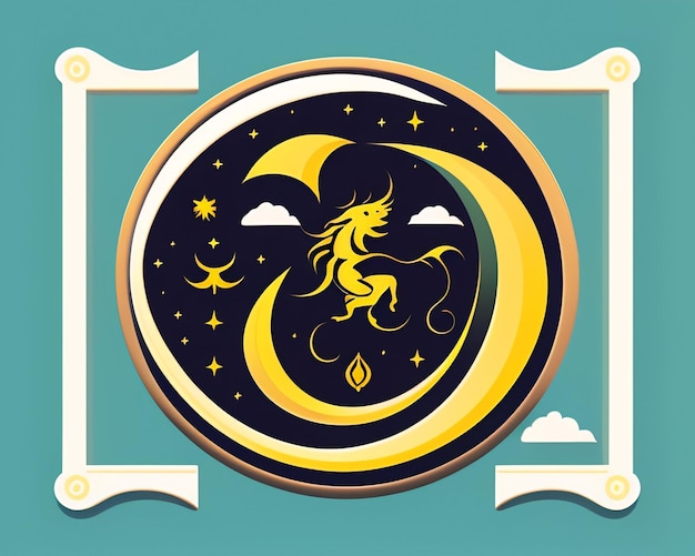 A dragon and moon logo with a moon and clouds.