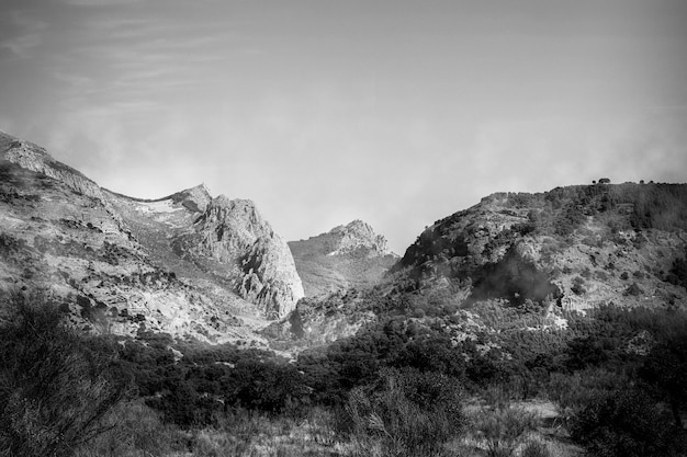 Free Photo dramatic black and white landscape with hills