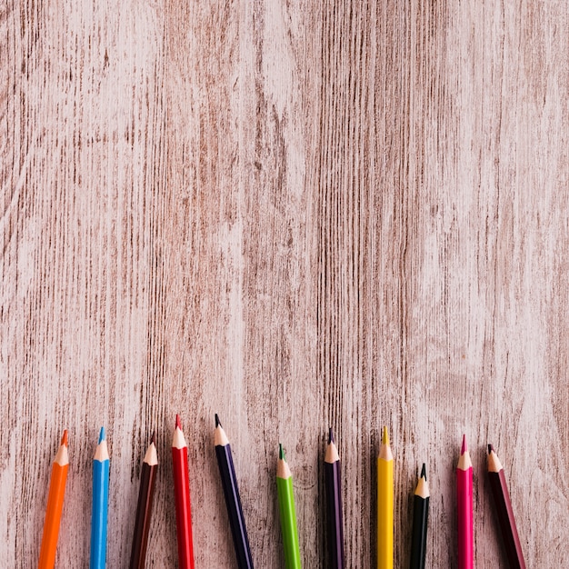 Drawing set on wooden surface