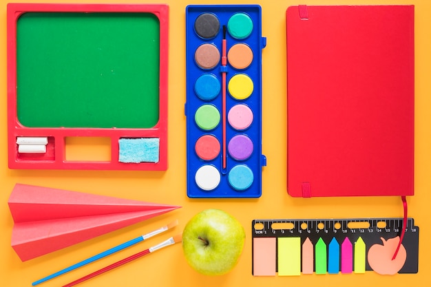 Drawing stationery organized on table