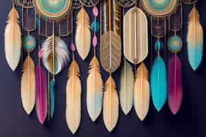 Free photo dream catchers with feathers hanging on a wall