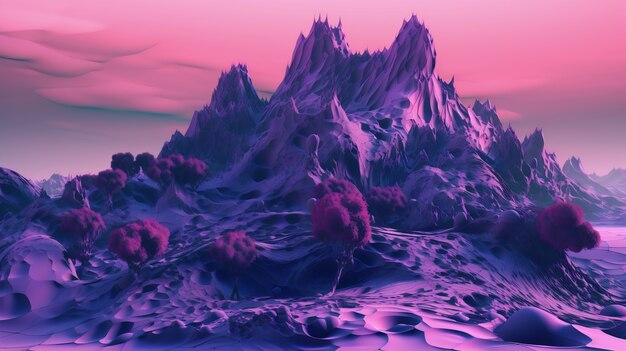 Dreamlike and surrealistic landscape wallpaper in purple tones