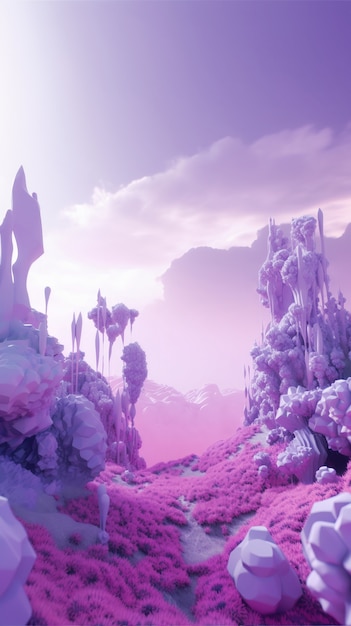 Free Photo dreamlike and surrealistic landscape wallpaper in purple tones