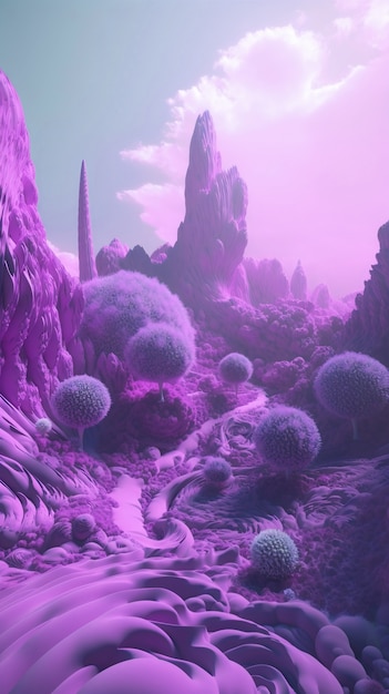 Free Photo dreamlike and surrealistic landscape wallpaper in purple tones