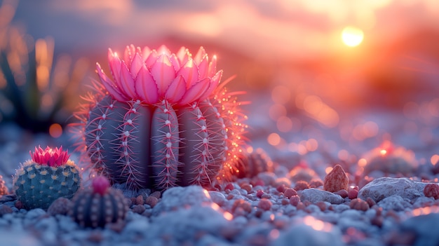 Free photo dreamy 3d rendering of magical cactus