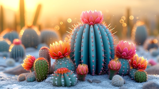 Dreamy 3d rendering of magical cactus