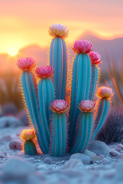 Free photo dreamy 3d rendering of magical cactus