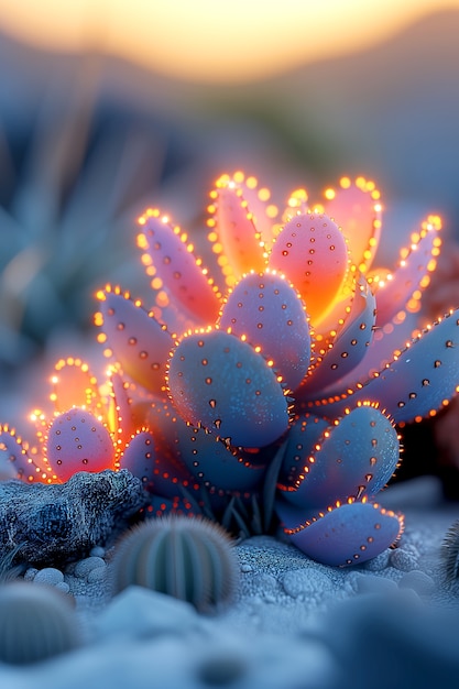 Free photo dreamy 3d rendering of magical cactus