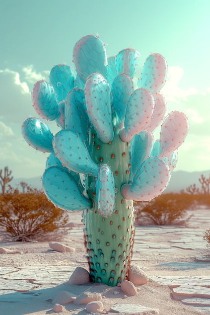 Free photo dreamy 3d rendering of magical cactus