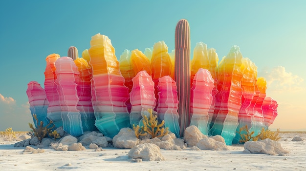 Free photo dreamy 3d rendering of magical cactus