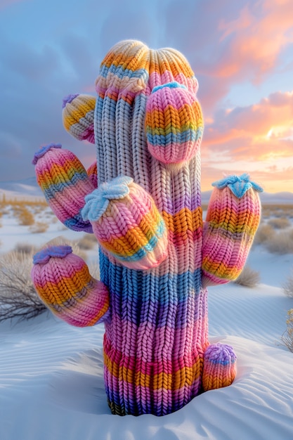 Free photo dreamy 3d rendering of magical cactus