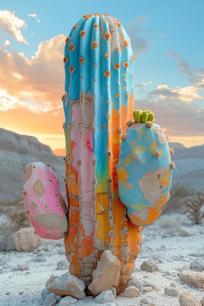 Free Photo dreamy 3d rendering of magical cactus