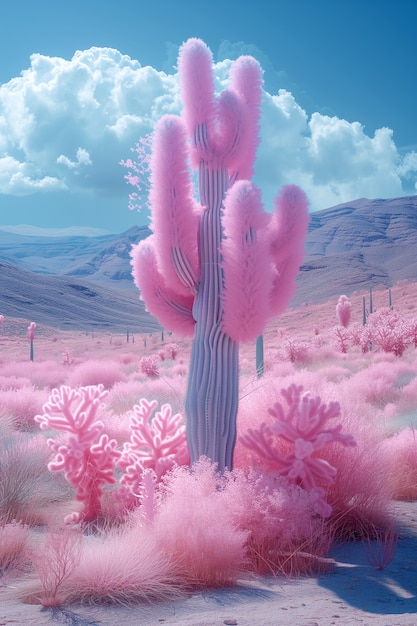 Free photo dreamy 3d rendering of magical cactus